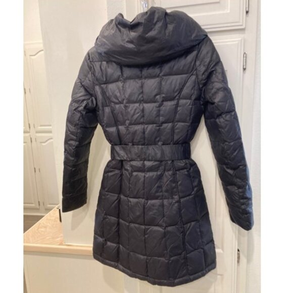 Laundry By Shelli Segal Puffer Down Black Sz XS Belted Coat Jacket Hood Quilted - Picture 5 of 13